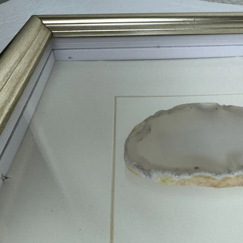 Natural Stone Crystal Grey Agate  Slice Framed 3D Wall Decor